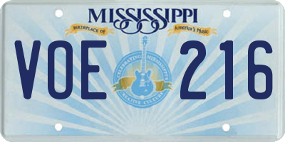 MS license plate VOE216
