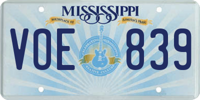 MS license plate VOE839