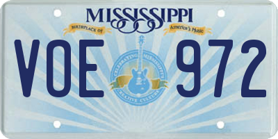 MS license plate VOE972