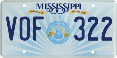 MS license plate VOF322
