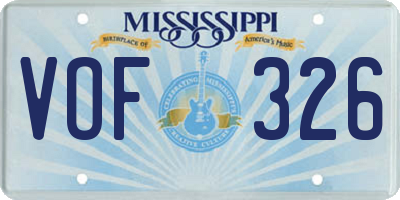 MS license plate VOF326