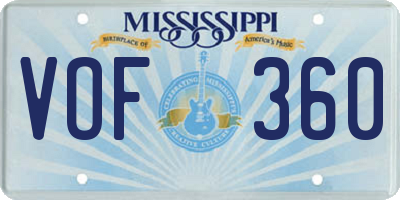 MS license plate VOF360