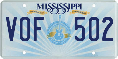 MS license plate VOF502