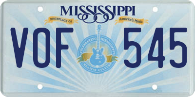 MS license plate VOF545