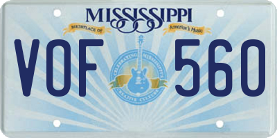 MS license plate VOF560