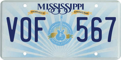 MS license plate VOF567