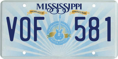 MS license plate VOF581