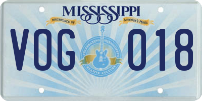 MS license plate VOG018