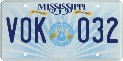 MS license plate VOK032