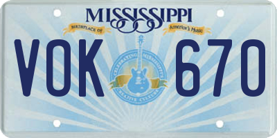 MS license plate VOK670