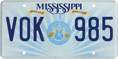 MS license plate VOK985