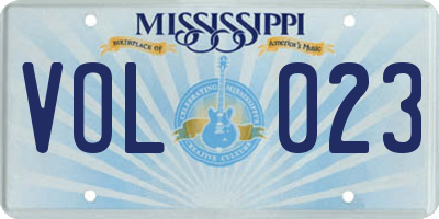 MS license plate VOL023