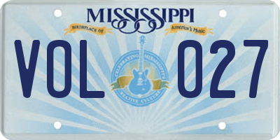 MS license plate VOL027