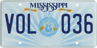 MS license plate VOL036