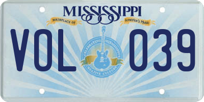 MS license plate VOL039