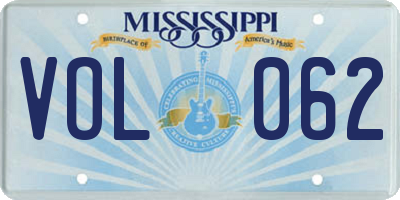 MS license plate VOL062