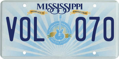 MS license plate VOL070