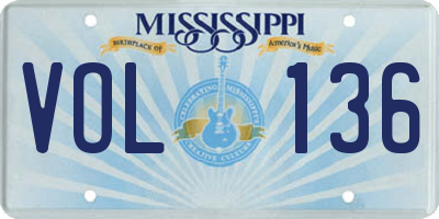 MS license plate VOL136