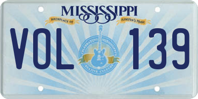MS license plate VOL139