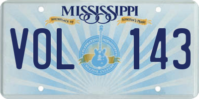 MS license plate VOL143