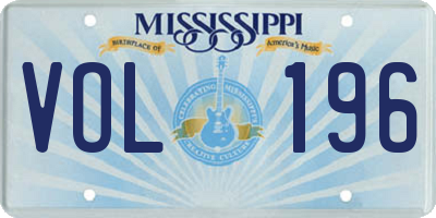 MS license plate VOL196