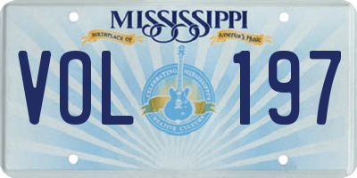 MS license plate VOL197