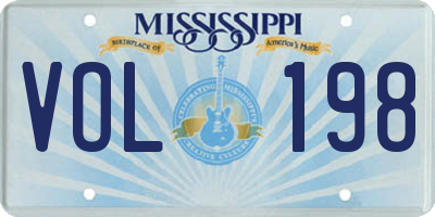 MS license plate VOL198