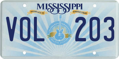 MS license plate VOL203