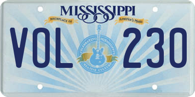 MS license plate VOL230