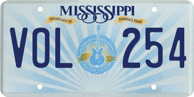 MS license plate VOL254