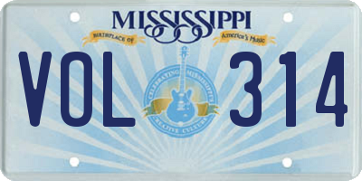 MS license plate VOL314