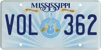 MS license plate VOL362