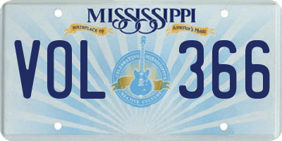 MS license plate VOL366