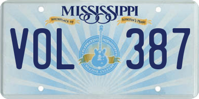 MS license plate VOL387