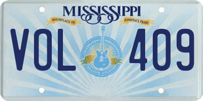 MS license plate VOL409