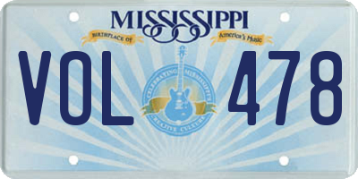 MS license plate VOL478