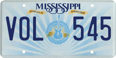 MS license plate VOL545