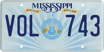 MS license plate VOL743