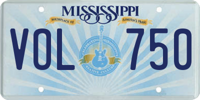 MS license plate VOL750