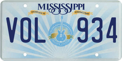 MS license plate VOL934