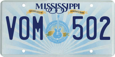 MS license plate VOM502