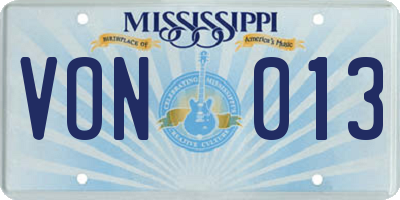 MS license plate VON013
