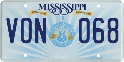 MS license plate VON068