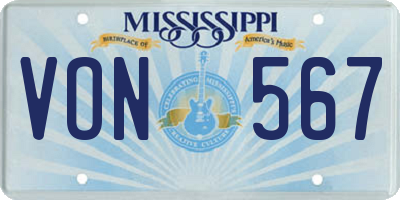 MS license plate VON567