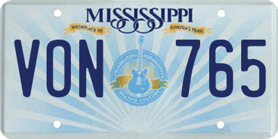 MS license plate VON765