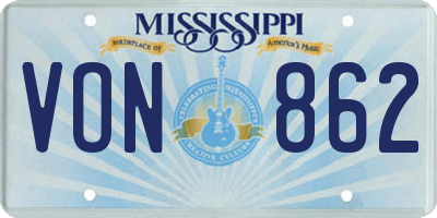 MS license plate VON862