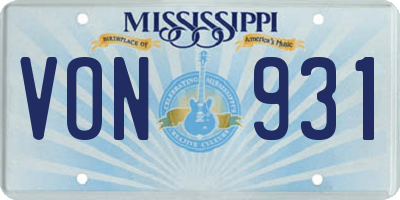 MS license plate VON931