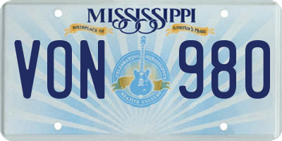 MS license plate VON980