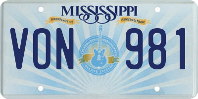 MS license plate VON981