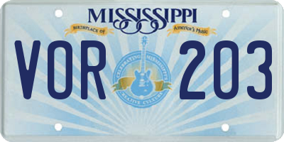 MS license plate VOR203